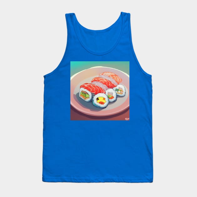 Kawaii Anime Sushi Tank Top by Grassroots Green